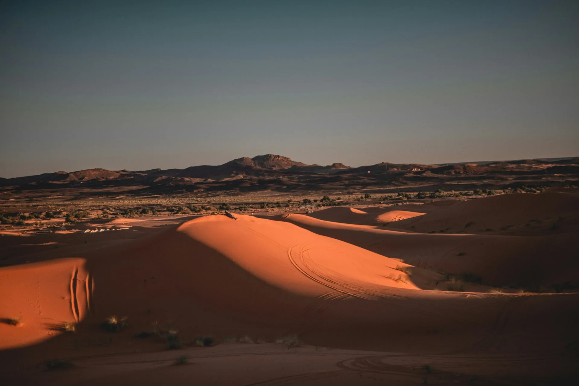 Remote desert road on the off-road route from Merzouga to Zagora